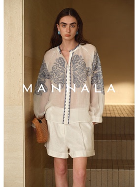 MANNALA丨“贝壳绣”重磅立体绣花刺绣印花苎麻民族风衬衫 Q2478