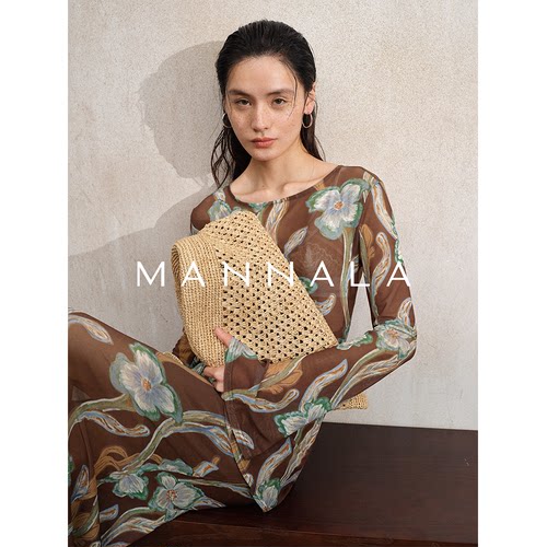 MANNALA丨高定手绘《异色鸢尾花》朦胧轻透网纱两件套套装 Q2555