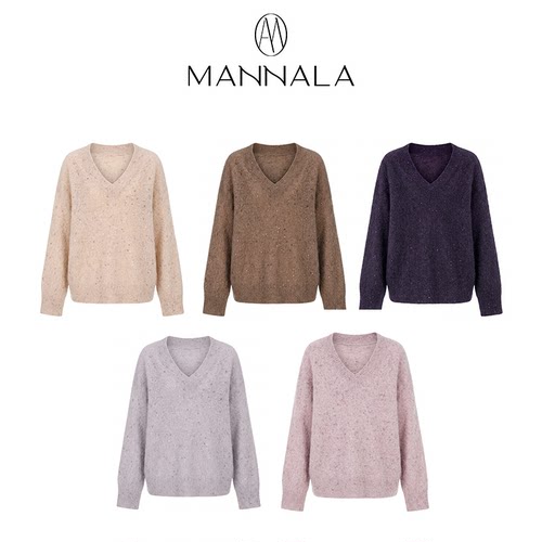 MANNALA丨“点点金”定纺皮草感水洗拉绒彩点珠片V领毛衣 Q5215