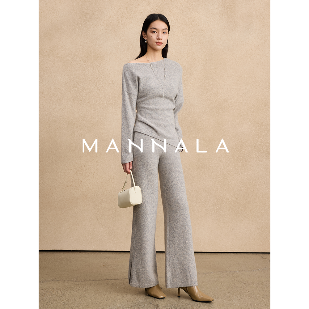 MANNALA丨“伴柔套装”杂纱美利奴羊毛哥窑瓦灰雅致三件套 Q4231,女装/女士精品,时尚套装,淘宝优惠券,粉丝福利购,淘宝优惠卷