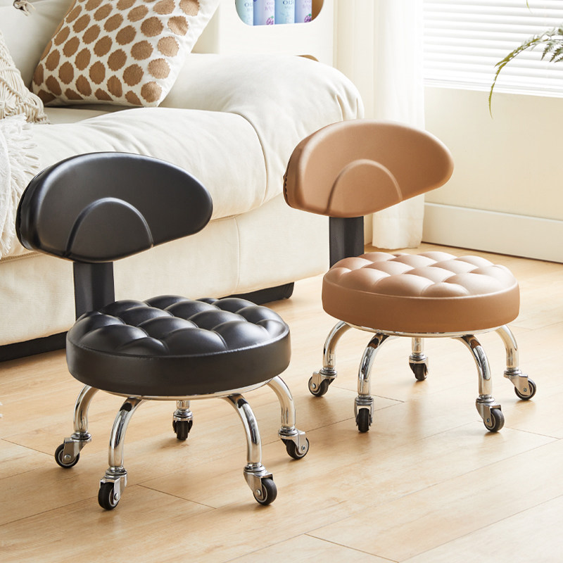 万向轮小凳子滑轮椅子家用靠背矮凳带娃学步板凳移动旋转美缝圆凳