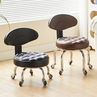万向轮小凳子带靠背滑轮矮凳静音家用移动板凳成人换鞋凳旋转圆凳