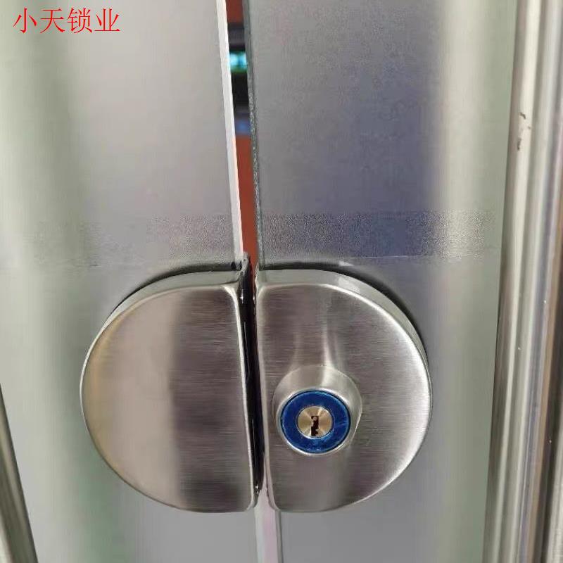 店铺双开门玻璃锁锁具门锁中央锁不锈钢免开孔单门插销双门无框.