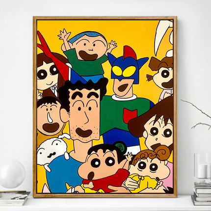 动漫蜡笔小新全家福野原新之助小白 diy数字油画丙烯填色装饰挂画