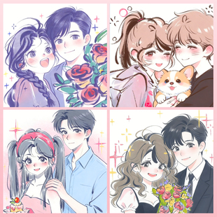 情侣！手绘头像定制作卡通形象真人照片人物绘画头像情侣照片约稿