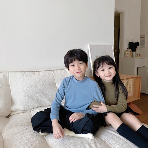 2026儿童高领打底衫男纯色宝宝弹力纯棉女童中领T恤上衣