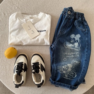 宝宝百搭直筒裤 儿童长裤 男女童卡通印花牛仔裤 新品 2026眯眯眼春季