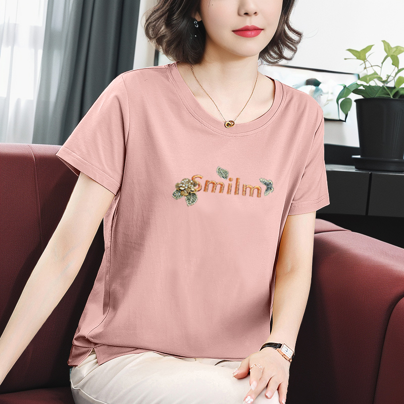 短袖t恤女士宽松大码洋气妈妈装纯棉上衣中老年女士气质体恤衫潮
