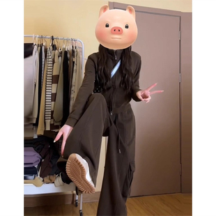 炸街时尚休闲运动套装女春宽松显瘦韩版学生立领卫衣阔腿裤两件套