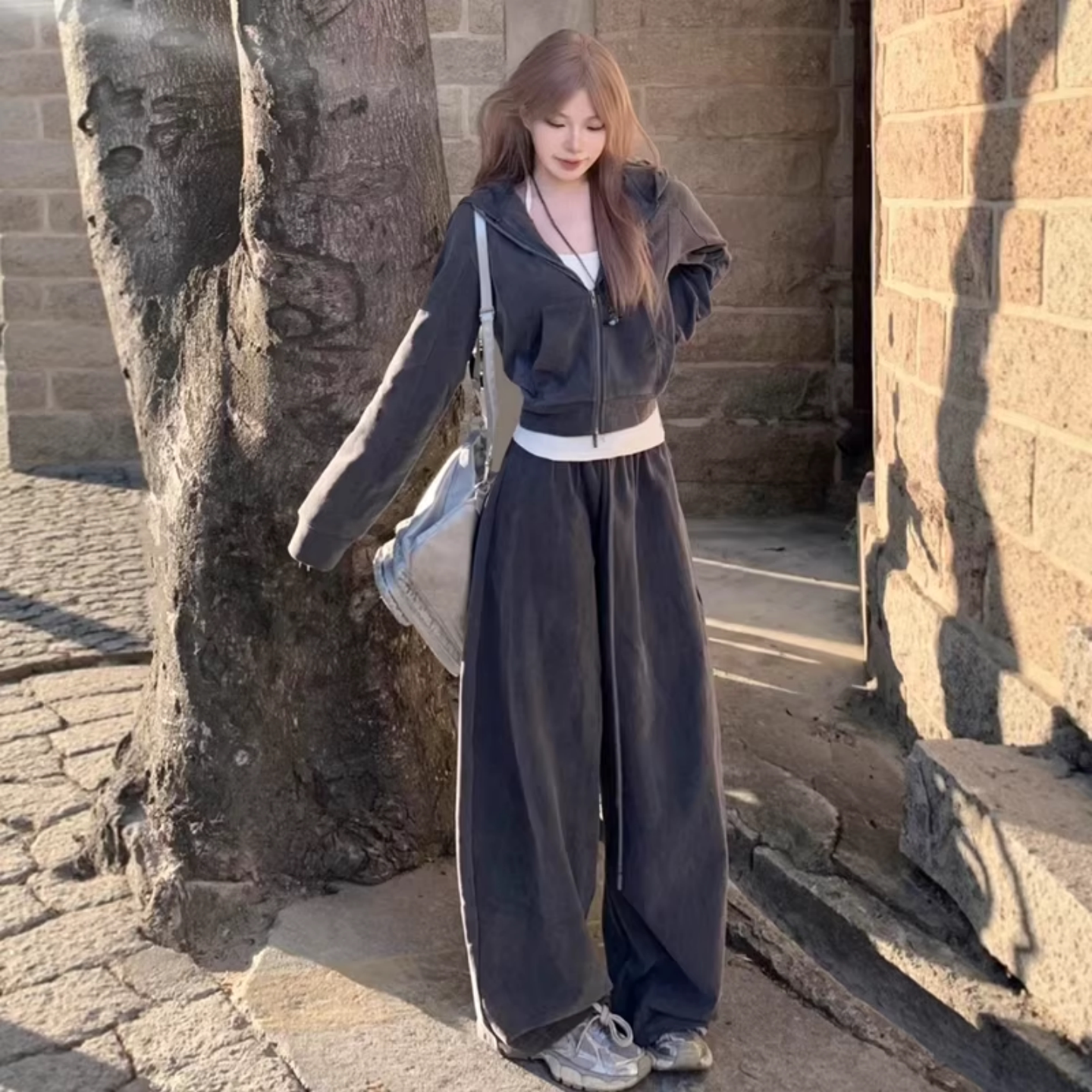 炸街运动服套装女春秋季时尚宽松显瘦韩版学生卫衣休闲两件套连帽