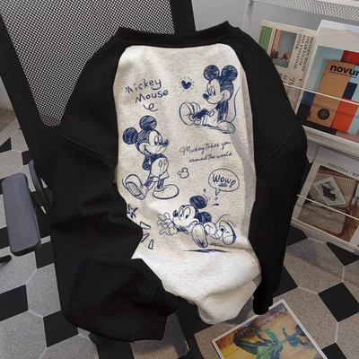 复古米奇拼色纯棉卫衣男女