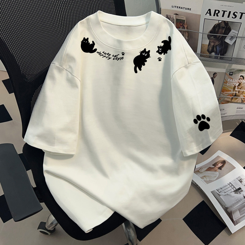 美式复古夏季新款纯棉t恤男女儿童白色短袖中大童t亲子装半袖上衣