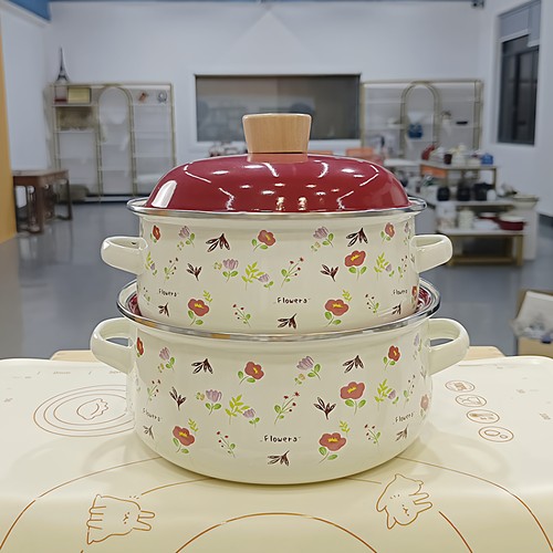 珐琅搪瓷汤锅2L3L加厚炖锅带盖双耳火锅家用平底锅燃气电磁炉通用