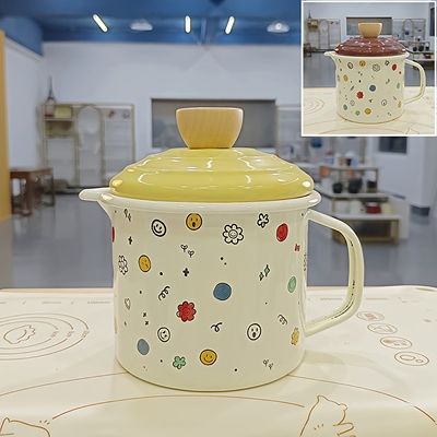 珐琅烘焙量杯带盖搪瓷奶杯油壶小清新大容量油炸锅马克杯可加热