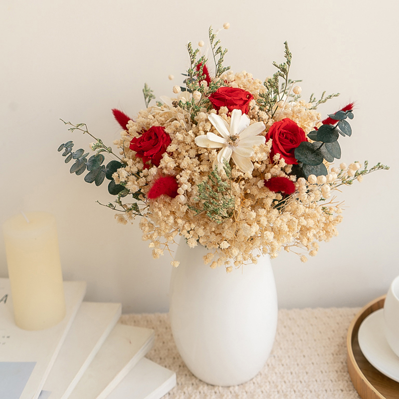 永生满天星玫瑰尤加利干花花束家居装饰摆件ins网红永生花礼物