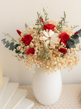 永生满天星玫瑰尤加利干花花束家居装饰摆件ins网红永生花礼物