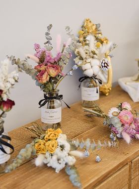 玫瑰勿忘我干花花束自然风干ins家居装饰摆件兔尾草干花摄影道具