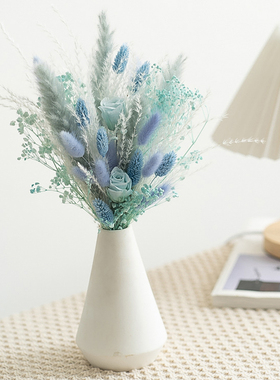 永生玫瑰兔尾芦苇干花花束家居装饰摆件ins网红芦苇干花摄影道具