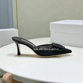 女外穿蕾丝网鹿皮大码 欧美外贸经典 性感方扣包头尖头细高跟凉拖鞋