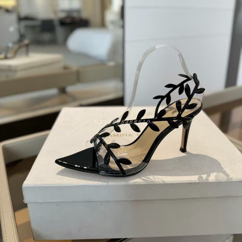 欧美外贸性感细高跟凉鞋女外穿花卉树叶气质御姐名媛斩男大码43