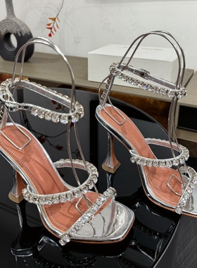 外贸AMINA绝美性感细高跟水钻凉鞋女外穿气质名媛御姐婚宴水晶鞋