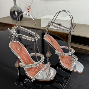 外贸AMINA绝美性感细高跟水钻凉鞋女外穿气质名媛御姐婚宴水晶鞋