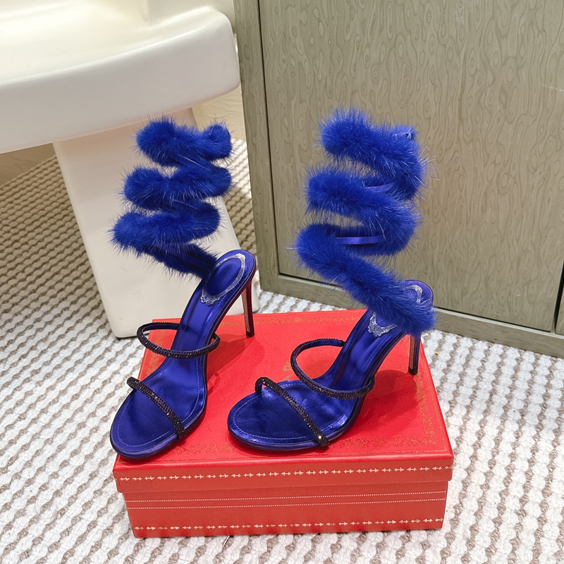 外贸绝美性感细高跟凉鞋女外穿蛇形缠绕水貂钻气质名媛贵气婚宴鞋