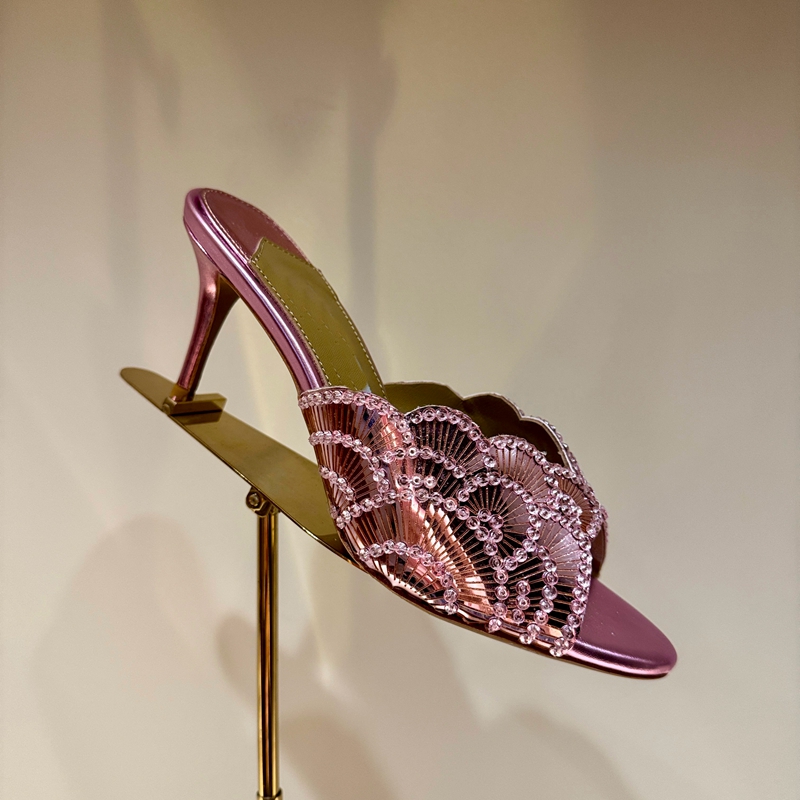 外贸金菠萝绝美性感水钻细高跟凉拖鞋女外穿气质名媛御姐大码42