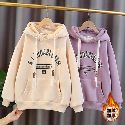 女童加绒连帽卫衣秋冬