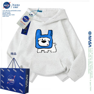 NASA联名潮牌儿童连帽卫衣秋冬加绒加厚宽松休闲男童女童亲子帽衫