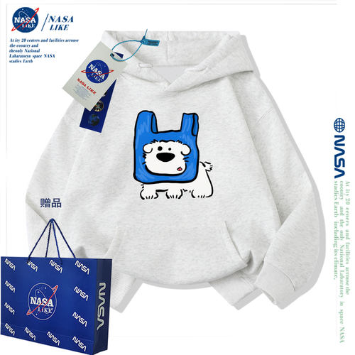 NASA联名潮牌儿童连帽卫衣秋冬加绒加厚宽松休闲男童女童亲子帽衫
