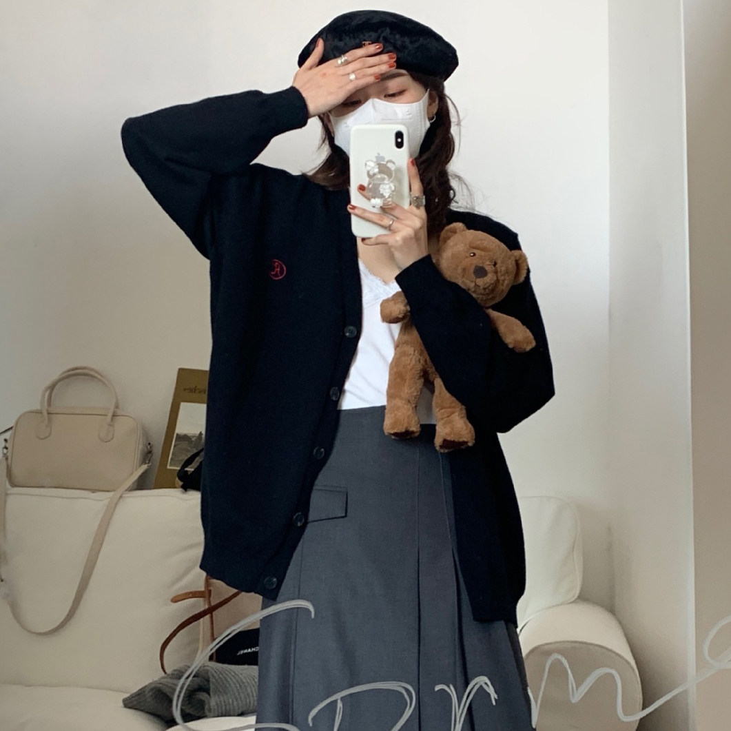 EALA纯色针织开衫毛衣外套