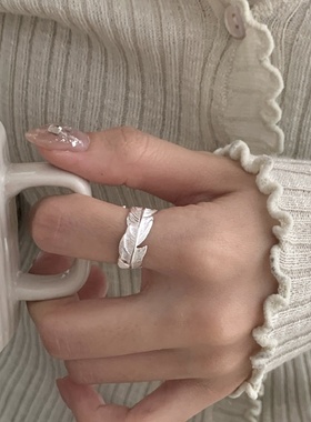 S925纯银羽毛开口可调女士戒指