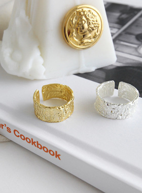 个性不规则凹凸宽面锡箔纹指环