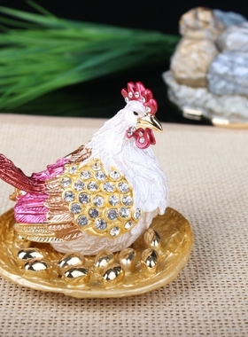 合金珐琅彩纯手工艺品会销开业商务礼品母鸡金蛋家居如意摆件