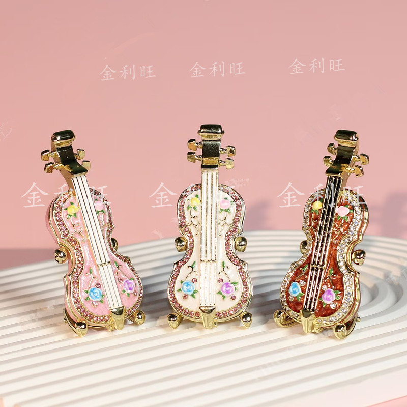 珐琅彩合金小提琴首饰盒高档精致创意摆件饰品生日礼物收纳盒