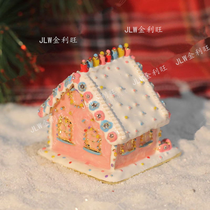 金属珐琅彩首饰盒七宝烧手工艺品圣诞节雪屋房子摆件创意装饰礼物
