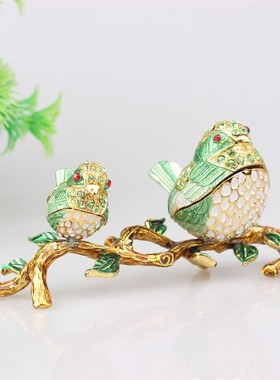 合金珐琅彩工艺镶钻摆件母子相思鸟轻奢首饰盒家居桌面装摆件