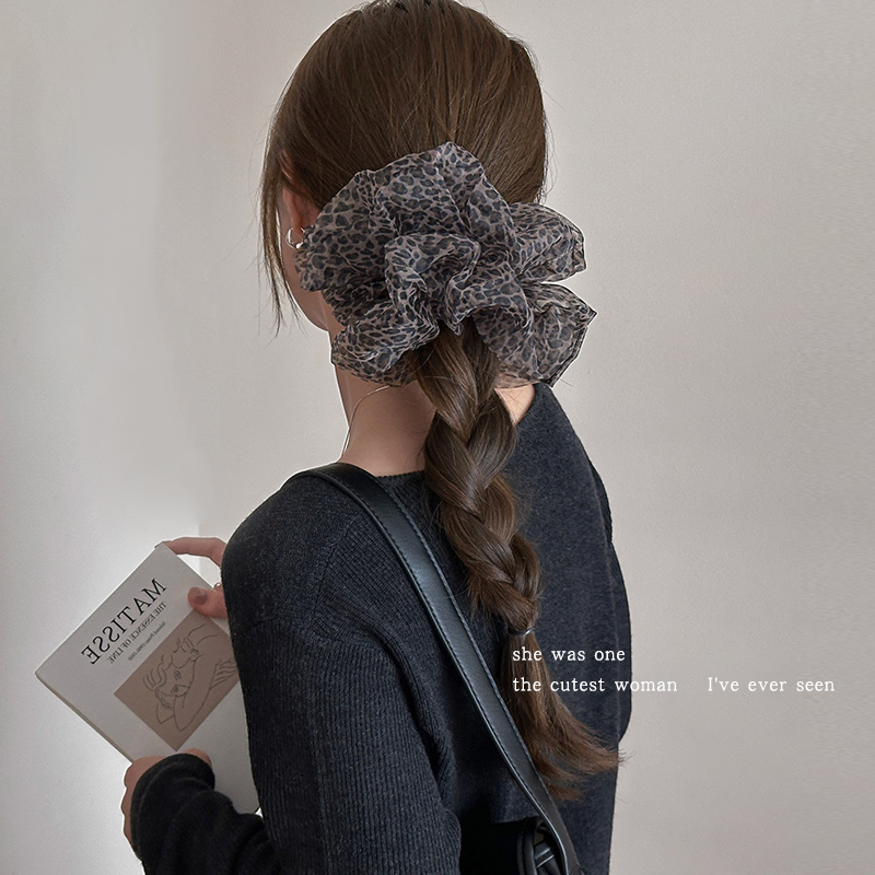 韩系慵懒风豹纹网纱大肠发圈女