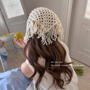 波西米亚风针织屁帘头巾女百搭辣妹三角巾绑带发饰高级感发带春夏