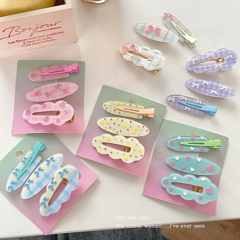 3个装~甜美蝴蝶结波点云朵发夹女