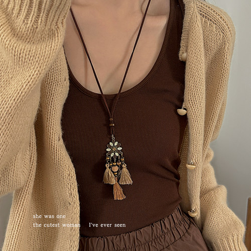 波西米亚咖色复古流苏项链女异域