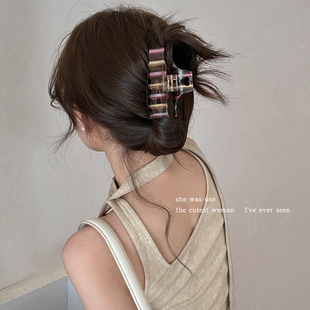 2025新款 条纹醋酸抓夹女大号鲨鱼夹发夹女后脑勺发抓夹子头饰发卡