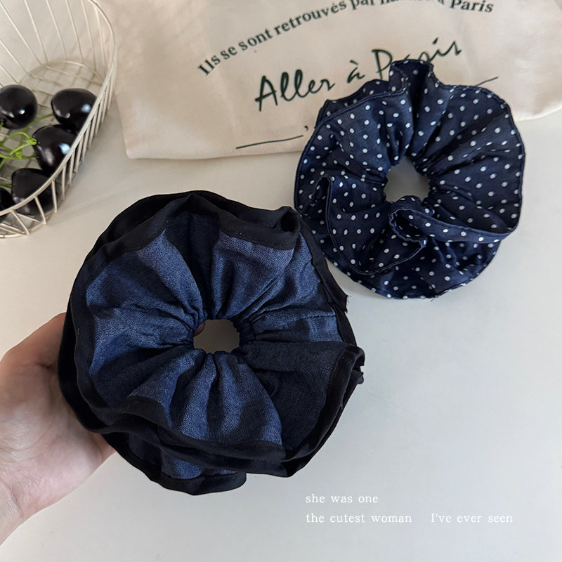 韩系波点藏青色布艺大肠发圈女高级感头花丸子头发绳扎头绳橡皮筋,饰品/流行首饰/时尚饰品新,发饰,淘宝优惠券,粉丝福利购,淘宝优惠卷