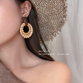 波西米亚风竹藤草编耳环女小众独特夸张耳钉度假风耳饰品耳圈耳坠