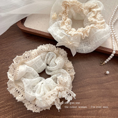 法式 蕾丝花朵大肠发圈女双层刺绣扎头发绳网红头绳爆款 扎马尾头饰