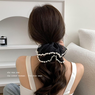 超大号网纱仿珍珠大肠发圈女2026新款 头绳扎头发绳丸子头发饰皮筋