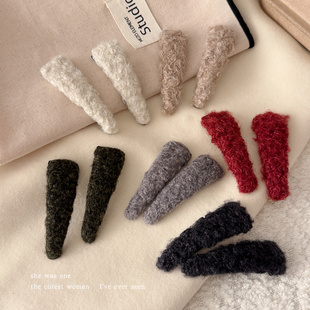 秋冬新款羊羔毛发夹女边夹侧边发卡碎发刘海夹一字夹bb夹子发饰品