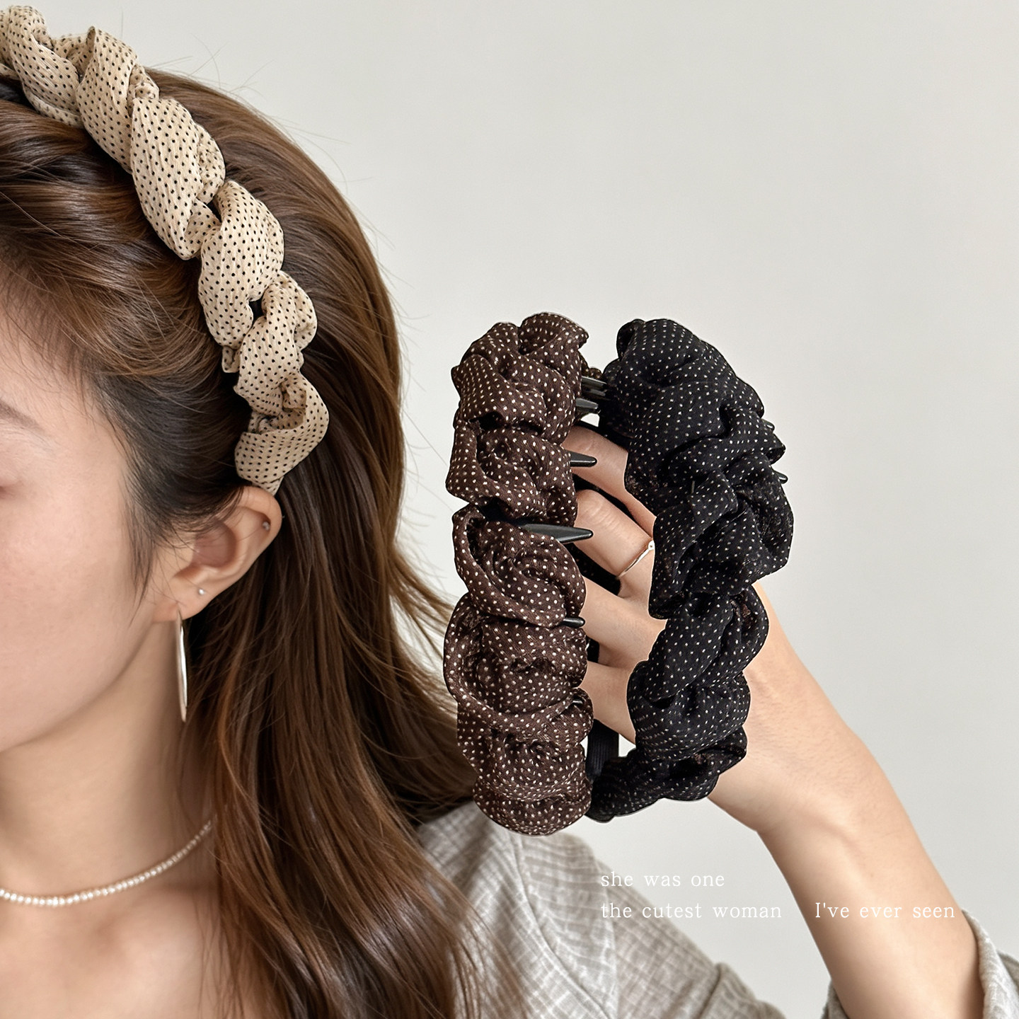 韩系麻花波点发箍女高颅顶洗脸头箍带齿防滑发卡头饰日常外戴发饰