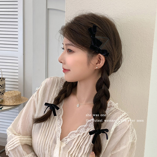 丝绒蝴蝶结发绳前额刘海夹